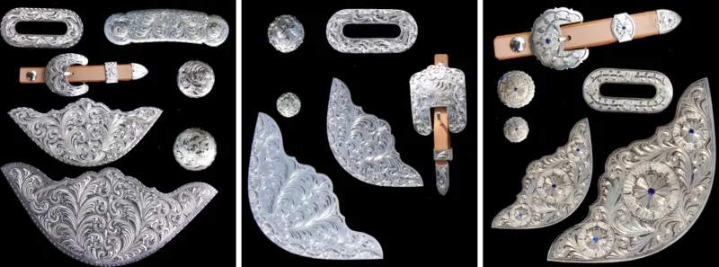 Weitere Silberconchos und Zierbeschläge für Westernsättel